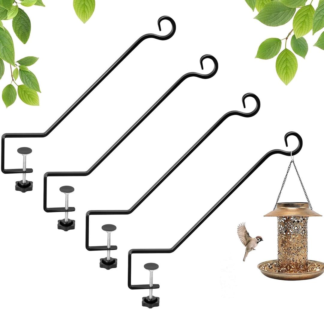 Adnee 4 Pcs Deck Bird Feeder Hanger for Railing-12.5 Inch Deck Railing Plant Hanger with Non Slip Clamp-Deck Rail Planter Hooks for Suet Baskets,Lanterns,Wind Chimes
