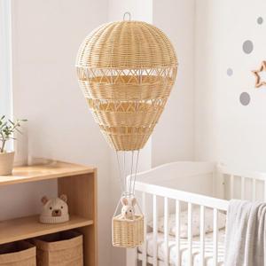 Baquler 1pcs Large Natural Rattan Hot Air Balloon Hanging Decor for Nursery, 21.65''H