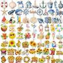 72 Pieces Hawaiian Beach Wooden Hanging Ornaments Ocean Summer Theme Ornaments with Rope for Home Party Wall Door Window DIY Decorations