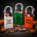 Amyhill 3 Pcs Halloween Wooden Table Centerpiece Decor for Home Trick or Treat Fake Candy Tiered Tray Decor Wood Treat Bags Tabletop Shelf Sitter for Halloween Home Shelf Party Supplies