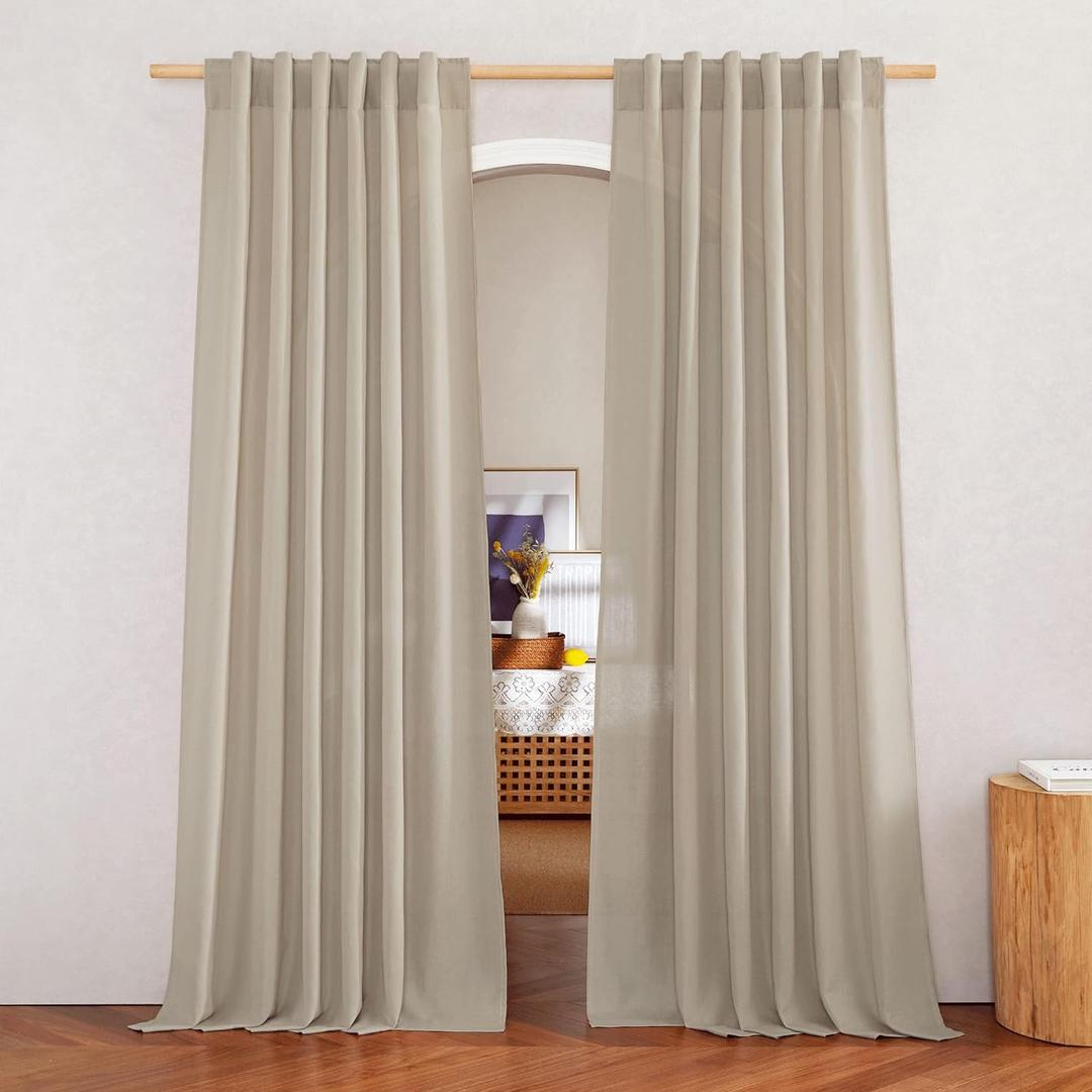 NICETOWN Thick Linen Bedroom Curtains Privacy Added, Rod Pocket & Back Tab Not See Through Linen Blend Privacy with Light Filtering Drapes for Farmhouse/Living Room, Angora, W55 x L84, 2 Panels
