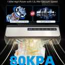 Vacuum Sealer Machine for Food, 80KPA Powerful 8-in-1 Automatic Vacuum Food Sealer with Dry & Moist Modes, Bag Storage, Cutter, Digital Countdown, 20 Pre-Cut Bags & External Air Suction Hose (Silver)