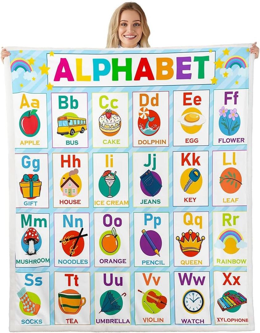 Feelyou Alphabet Fleece Throw Blanket ABC Kids Toddler Learning Time Sherpa Plush Blanket Educational Fuzzy 40"x50" (Multi 08)