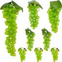 Woohome 8 Bunches Artificial Grape Fake Grapes, Green Decorative Grapes Bunches with Vines for Vintage Wedding Favor Fruit Wine Decor Faux Fruit Props