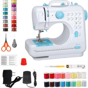 Mini Sewing Machine for Beginners, Portable with Dual Speed, 12 Stitches, Foot Pedal and Accessories Kit for Home Quick Repairs DIY Crafts & Gift, Blue