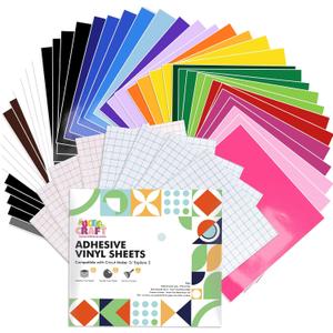 UCEC 52Pack Removable Vinyl Sheets Compatible with Cricut Maker 4/Maker 3/Explore 3/Explore 4, 22 Color Permanent Vinyl 13"x12" Self Adhesive Vinyls Sheets for DIY Projects Scrapbooking Cup Decoration