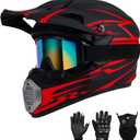Youth Kids Motocross Helmet DOT Approved, Adult ATV Dirt Bike Off-Road Full Face Motorcycle Helmet with Goggles Gloves Mask for Boys Girls,Lightweight Breathable for Riding (Medium, Red)