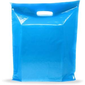 Blue Merchandise Plastic Shopping Bags - 100 Pack 9" x 12" with 1.5 mil Thick - Die Cut Handles - Perfect for Retail, Party Favors, Birthdays, Goodie Bags - Color Blue - Recyclable