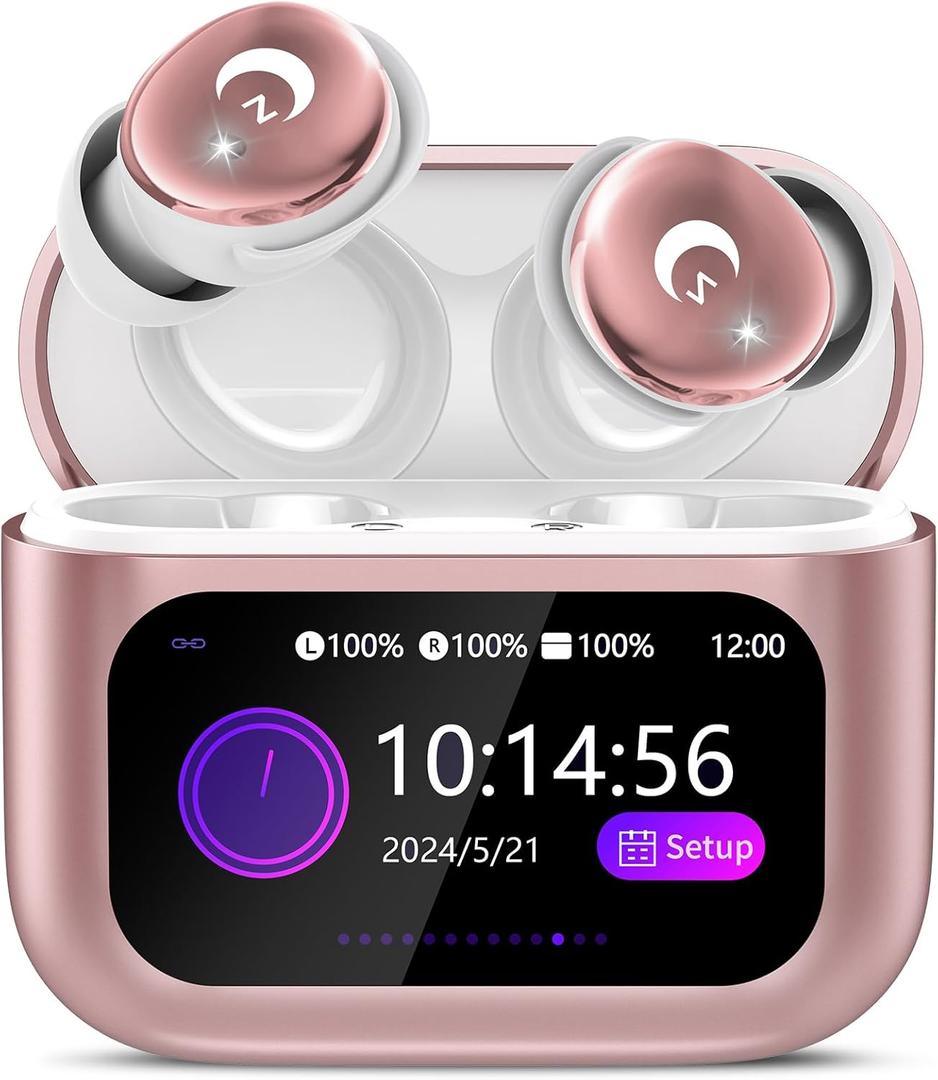Sleep Earbuds Bluetooth 5.4 in Ear Smart Touch Screen Ear Buds, 48H Playtime Mini Sleep Headphones Small Design for Side Sleepers, 5 EQ Modes, Crystal-Clear Calls, IPX7 Waterproof Earphones Rose Gold