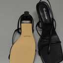 Modatope Womens Kitten Heel Strappy Thong Sandals Square Open Toe Flip Flop Heels Black Size 8