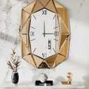 Mirrored Wall Clock Decorative: Large Oval Diamond Shape Silver Vanity with Brown Glass Mirror Beveled Frame Edge 40x28 inch Modern Home Art Deco for Living Room Dining Room