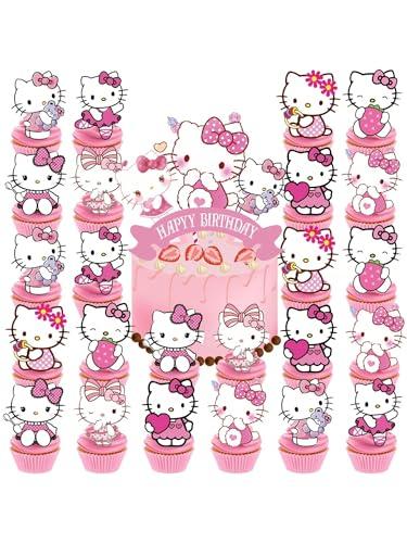25 Pcs Cat Cupcake Toppers, Happy Birthday Décor, Cupcake Decorations for Kids' Birthdays Party Supplies Decorations (E color)