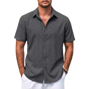 COOFANDY Mens Button Down Shirts Short Sleeve Casual Summer Beach Shirts for Men Vacation Wedding Linen Shirt (S)