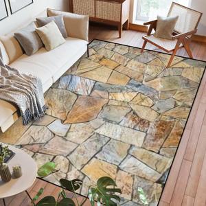 Area Rug Texture Stone Wall Cladding Seamless Flagstone Detail Outdoor Washable 6x9 feet Large Rugs for Bedroom Kitchen Living Room Non Slip Outdoor Carpets Soft Mats for Home Playroom Decor (Pattern10)