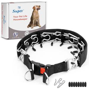 Supet Dog Prong Collar, Dog Choke Collar Adjustable Dog Pinch Collar with Quick Release Buckle/Nylon Cover for Small Medium Large Dogs (L (Neck:18''-20'' Weight Around:70 lbs), Black)