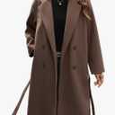 HOTIAN Women's Winter Wool Blend Coat Double Breasted Casual Notch Lapel Long Trench Overcoat Peacoat, Brown, M