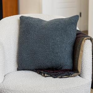 SAMIAH LUXE Grey Teddy Boucle Pillow Covers 18x18 2pcs for Home Living Room Decor, Sherpa Textured Decorative Throw Pillow Covers for Boho Decor, Square Throw Cushion Euro Shams for Modern Farmhouse (Slate)