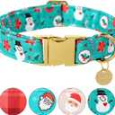 Christmas Dog Collar, Cotton Christmas Collar for Puppy Girl Dog or Cat, Green Dog Collar Flower with Durable Metal Buckle, Christmas Snowman Gift Pet Collar, L