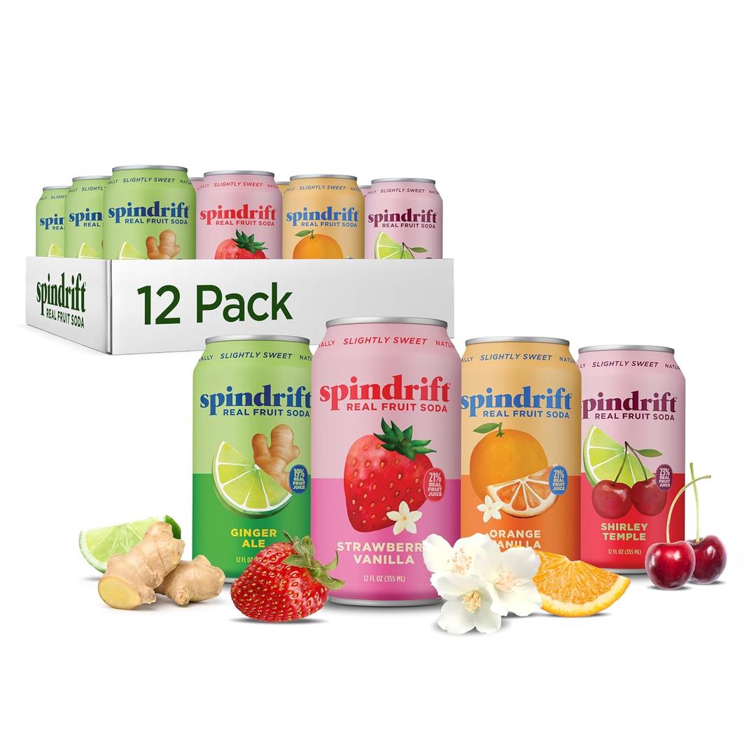 Spindrift Soda Variety Pack with Real Squeezed Fruit 12 Pack Case BBD: 06-02-26
