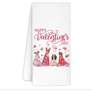 Dog Happy Valentine's Day Gifts for Her Him Kids, Hand Towel for Kitchen Bathroom, Decorations, 16x24 in