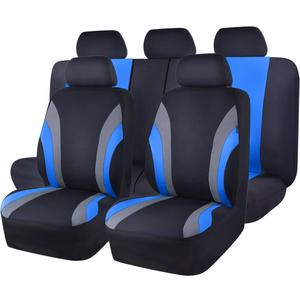 CAR PASS Line Rider Sporty Cloth 11PCS Universal Fit Car Seat Cover -100% Breathable with 5mm Composite Sponge Inside, Airbag Compatible,3zipper Bench(Full Set, Black and Blue)