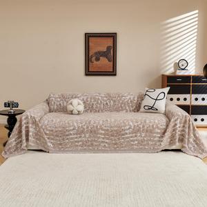 MYSKY HOME Couch Covers for 3 Cushion Couch Sofa, Chenille L Shape Sectional Couch Cover - Pet-Friendly, Machine Washable, Non-Slip Sofa Protector for Dogs, Kids, 71"x118", Khaki Blur Mottling