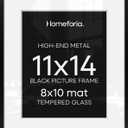 Homeforia Black 11x14 Picture Frame, High End Metal 11x14 Poster Frames with Mat 8x10, 11 x 14 Black Frame Matted to 8 x 10 inch Photo, 11 by 14 Thin Hanging Frames, Tempered Glass, Wall Kit, Set of 1