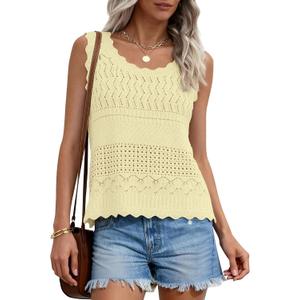 PRETTYGARDEN Womens Crochet Tank Tops 2026 Summer Spring Sleeveless Tops Cute Sweater Vest Trendy Boho Beach Vacation Clothes (Beige, S)