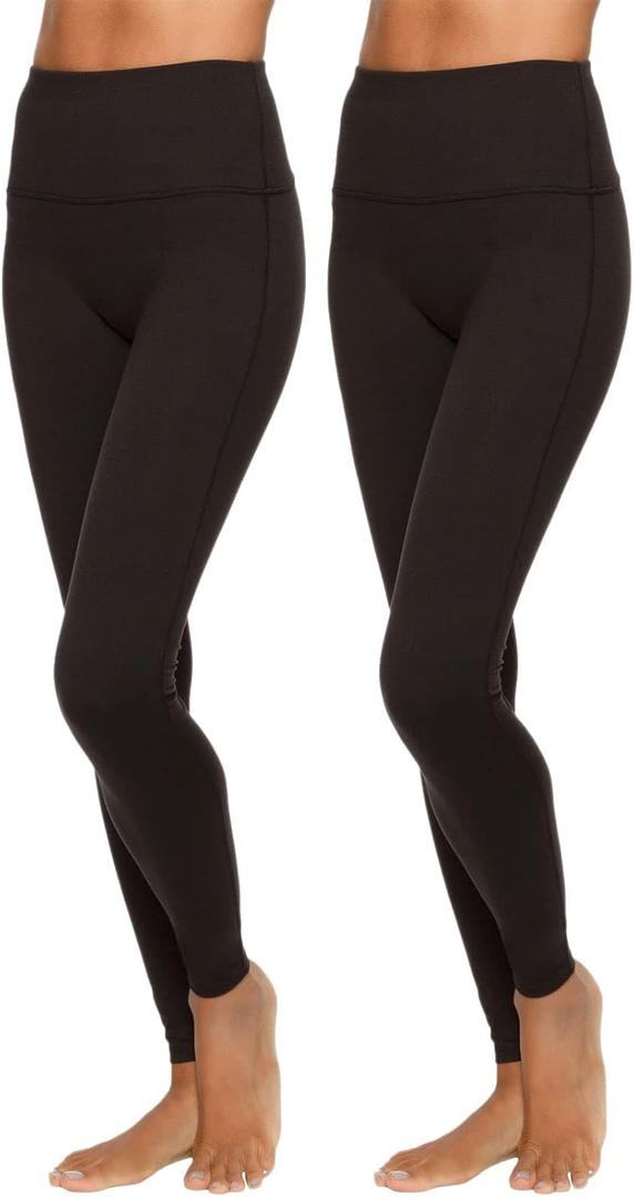 Felina Women's Velvety Super Soft High-Waisted Leggings 2-Pack Brown and Black (L, Black)