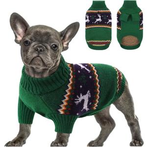 Queenmore Dog Christmas Sweater,Turtleneck Knitted Pullover Xmas Pet Clothes Sweatshirt,Christmas Outfit, Warm Dog Sweaters for Small Dogs Boy Girl,XmasDeer, L