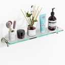 Glass Shelves for Bathroom,20-Inch Brushed Nickel Floating Shelf Tempered Glass Stainless Steel Glass Bathroom Shelves Modern Wall Mount Accessories