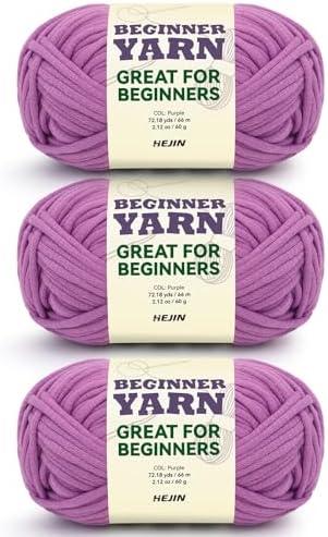 3x60g Purple Yarn for Crocheting and Knitting;3x66m (72yds) Cotton Yarn for Beginners with Easy-to-See Stitches;Worsted-Weight Medium #4;Cotton-Nylon Blend Yarn for Beginners Crochet Kit Making