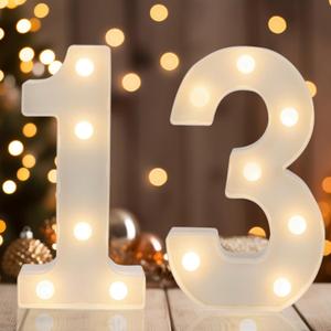Light Up 13 Number Sign, Warm White Decorative LED Light Up Numbers, Battery Powered, for Girls Boys Sweet 13th Birthday Party Decorations, Gifts, Anniversary, Wedding, Home, Bar Decor