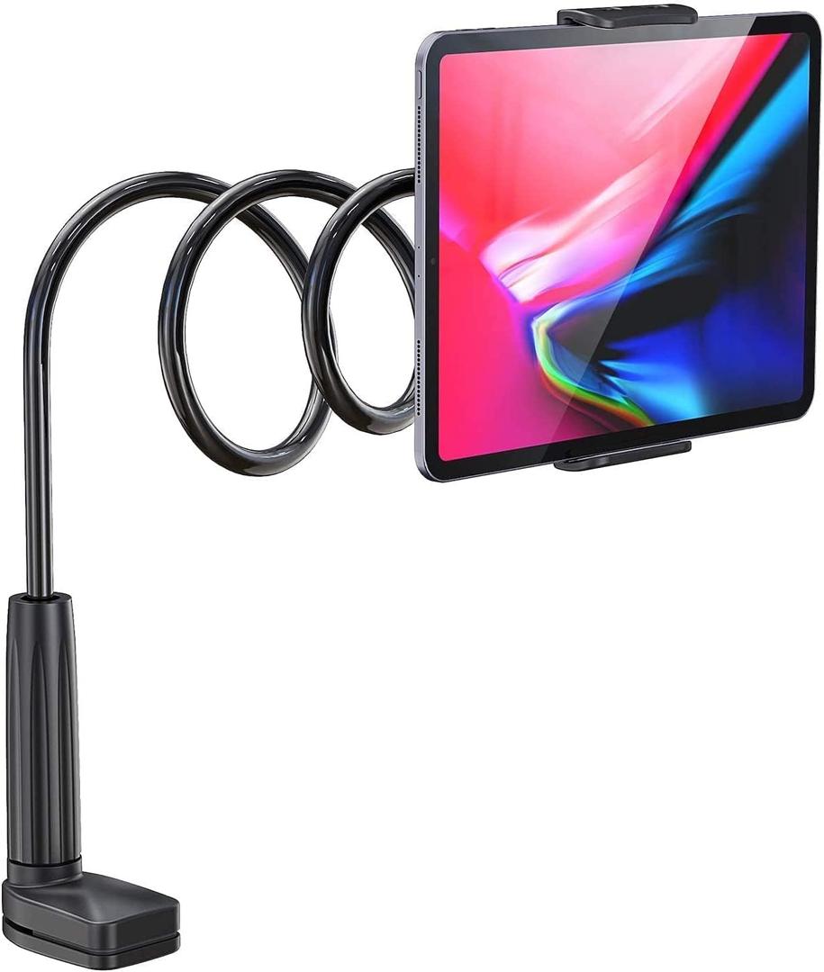 WixGear Tablet Holder for Bed - Gooseneck Tablet Holder Stand, Flexible Long Arm Gooseneck Mount Holder Clip with Grip, Compatible with iPad Air Mini, Galaxy Tabs, Kindle Fire, 4"-10.5" Devices, Black