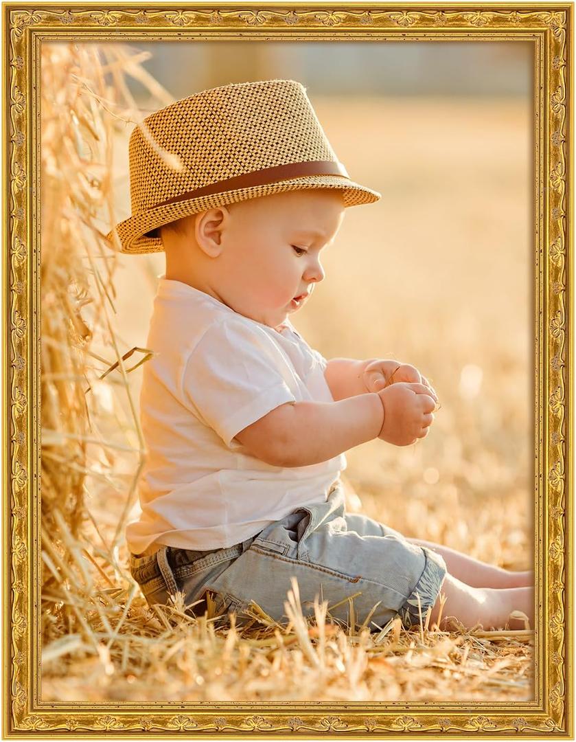 18x24 Ornate Gold Wood Frame, 24x18in Floral Picture Frames, 18 x 24inch Gallery Photo Pic Display with HD Plexiglass, 1.4in Widen 1in Thick, Horizontal Vertical Wall Display