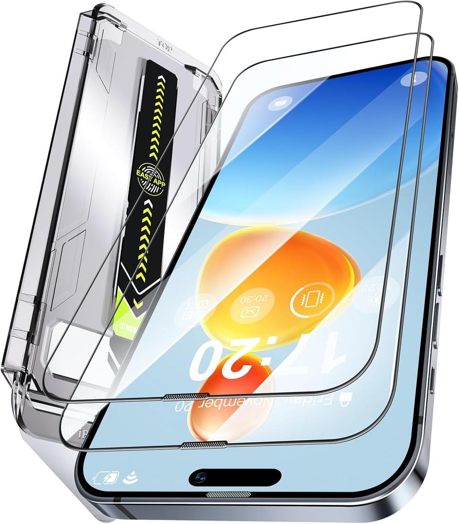 Unbreak 9H Glass for iPhone 15/16 Screen Protector [Auto-Dust Removal, Bubble Free] 1:1 Full-Coverage Tempered Glass Ultra HD Clear, Case Friendly, 2-Pack