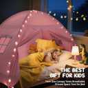 Sumbababy Twin Bed Tent for Kids Indoor, Toddler Bed Canopy with Star Lights & Flags, Twin Size Teepee Tents for Boys Girls Inside Bedroom (Pink)