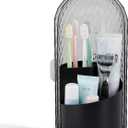 Toothbrush Holder with Cover for Bathroom Countertop, Rotating Organizer for Electric Tooth Brush and Toothpaste, 3-Slot Makeup Brush Storage, Self-Draining Vanity Counter Organizer, Black