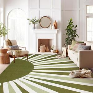 Lahome Washable Rugs 9x12 - Non-Slip Living Room Rug 9x12 Ultra-Thin Large Soft Bedroom Rugs, Boho Rainbow Sun Print Indoor Stain Resistant Floor Rug for Dining Room Table Office (9'x12', Green)