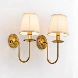 Gold Vintage Mid-Century Hardwired Wall Sconces, Set of 2 | Farmhouse Modern Vanity Light White Fabric Shade Wall Mount Lighting Fixture for Bedside, Bedroom, Living Room