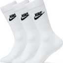 Nike Unisex Adult Sportswear Everyday Essential Crew Socks (3 Pairs) (Small, White/Black)