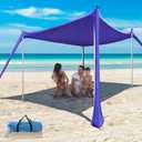 Beach Tent - 10 x 10 FT Beach Canopy, Portable Beach Tent Sun Shelter UPF50 with 4 Sandbags, Anti-Wind Ropes,Ground Pegs, and Stability Poles,Outdoor Beach Shade Canopy for Camping