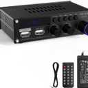 Sunbuck Mini Amplifier, 2 Channel Stereo Amplifier, Power Amplifier Max 300Wx2 Output, Bluetooth Amplifier for Home Speakers, Stereo Receiver with RCA/USB/FM/AUX, Mini Amplifier for Speakers, AS-22