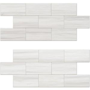 Peel and Stick Backsplash, 20-Sheet Peel and Stick Wall Tiles 13.5" x 5.8" PVC Subway Tile Stick on Backsplash for Kitchen Fireplace (Italian White Marble)