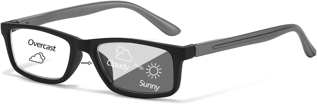 VIEWBETTER Photochromic Reading Glasses Sunglasses for Women Men, UV Protection & Lightweight & Flexible Spring Hinge RG2321 (Black Frame Photochromic Lenses)