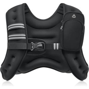 ZELUS Weighted Vest, 6lb/8lb/12lb/16lb/20lb/25lb/30lb Weight Vest with Reflective Stripe for Workout, Strength Training, Running, Fitness, Muscle Building, Weight Loss, Weightlifting (6 lb, Black)