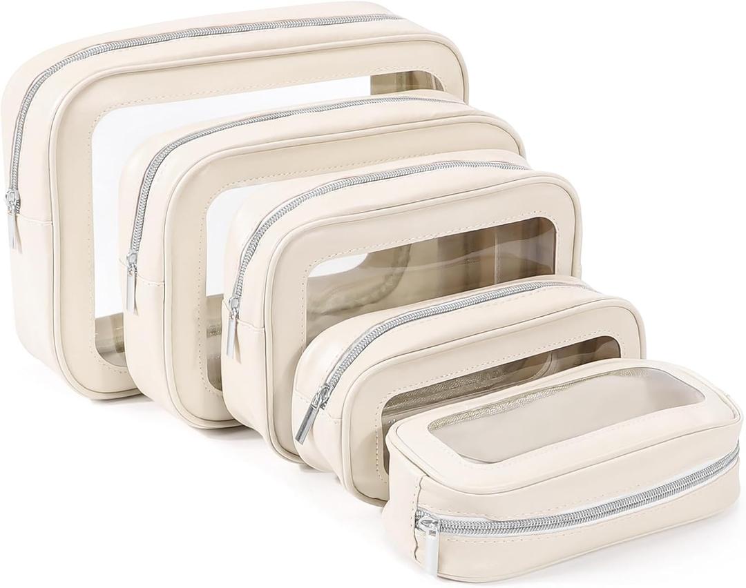 5PCS Diaper Bag Organizer Pouch Set, TSA Approved Toiletry BagClear Waterproof TPU Makeup Bag Set Travel Organizer Bags for Women and Kids,Mothers Day Gifts (White)
