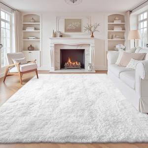 8x10 Area Rugs for Living Room: Fluffy Shag Soft Washable Rug Large Fuzzy Plush Indoor Carpet for Bedroom Nursery Playroom Kids Girls Boys Room (White, 8'x10')