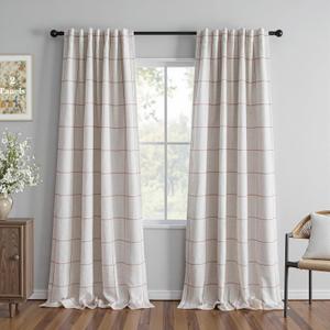 MYSKY HOME 100% Blackout Plaid Linen Curtains 95 Inches Long Double Layer Farmhouse Thermal Insulated Checkered Patterned Drapes Rod Pocket Back Tab for Living Room Dining Room, 2 Pcs, 52" Wide, Tan