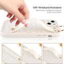 LSL Compatible with iPhone 15 Plus Case, Silicone Leopard Cheetah Phone Case for Women Girls, Wristband Kickstand Camera Protective Shockproof Slim Cover 6.7inch, White Leopard